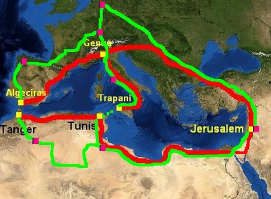 Karte: Routen ums Mittelmeer