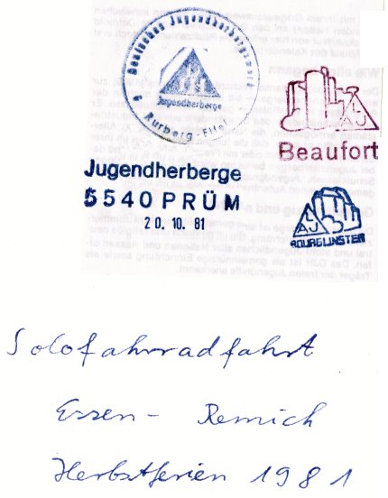 JH-Stempel Rurberg, Prüm, Beaufort, Bourglinster von 1981 im Fotoalbum