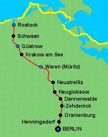 Routen-Karte Berlin - Rostock