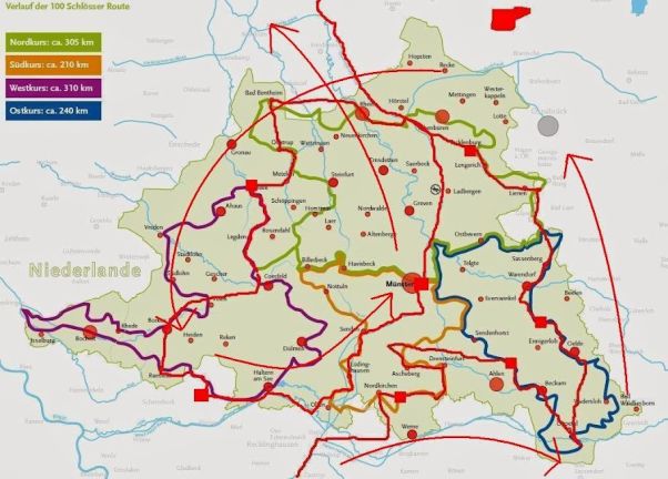 Routen-Karte Münsterland: '100 Schlösser Route'