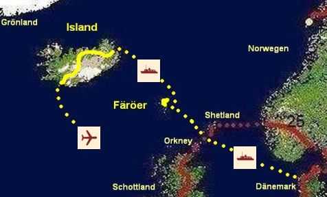 Routen-Karte Färöer & Island