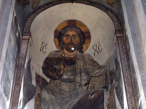 Christus-Fresko in der Apsis der Kathedrale Sweti Zchoweli (Sveti Tskhoveli) von Mzcheta (Mtskheta, Mzkheta, Mtscheta), Georgien