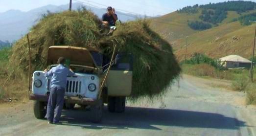 Defekter LKW mit Heu/Stoh beladen bei Chambarak im Tal der Getik