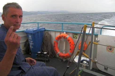 Eintracht-Fan Sergej auf der Fähre Seaflight 2 an der russischen Schwarzmeerküste