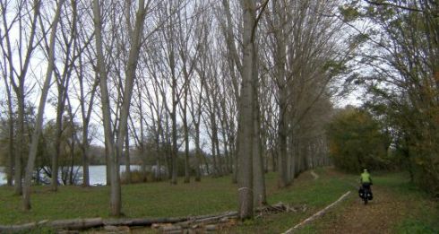 Miri radelt auf einem Uferweg an der Saône