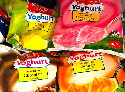 Uganda: Dairy Top Yoghurt: Sachets with Vanilla, Strawberry, Chocolate, Mango