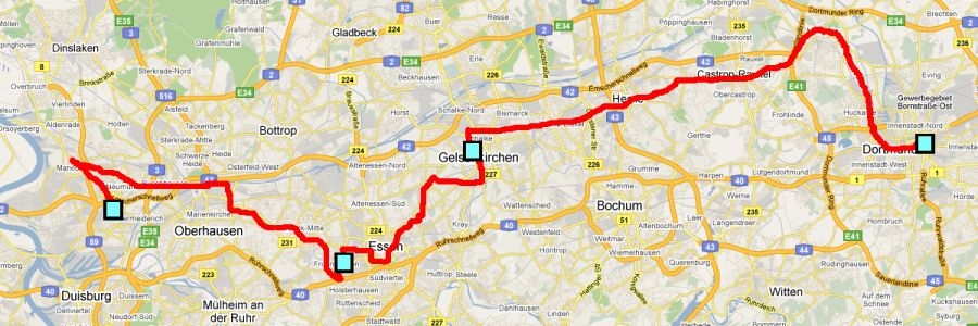 Routen-Karte Ruhr.2010: Dortmund - Duisburg