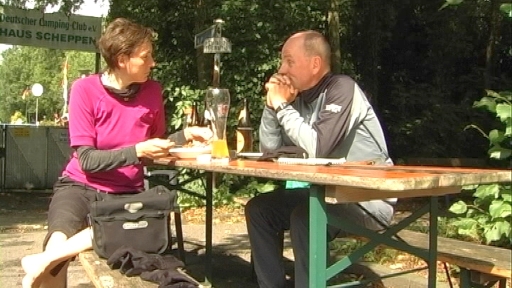 Pause am Bikertreff Haus Scheppen am Baldeneysee in Essen