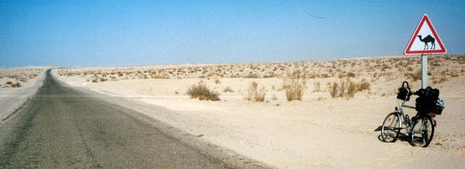 Warnung vor Kamelen in der Wüste, Tunesien