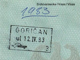 Einreise-Stempel Goričan, Jugoslawien, 12.4.1983